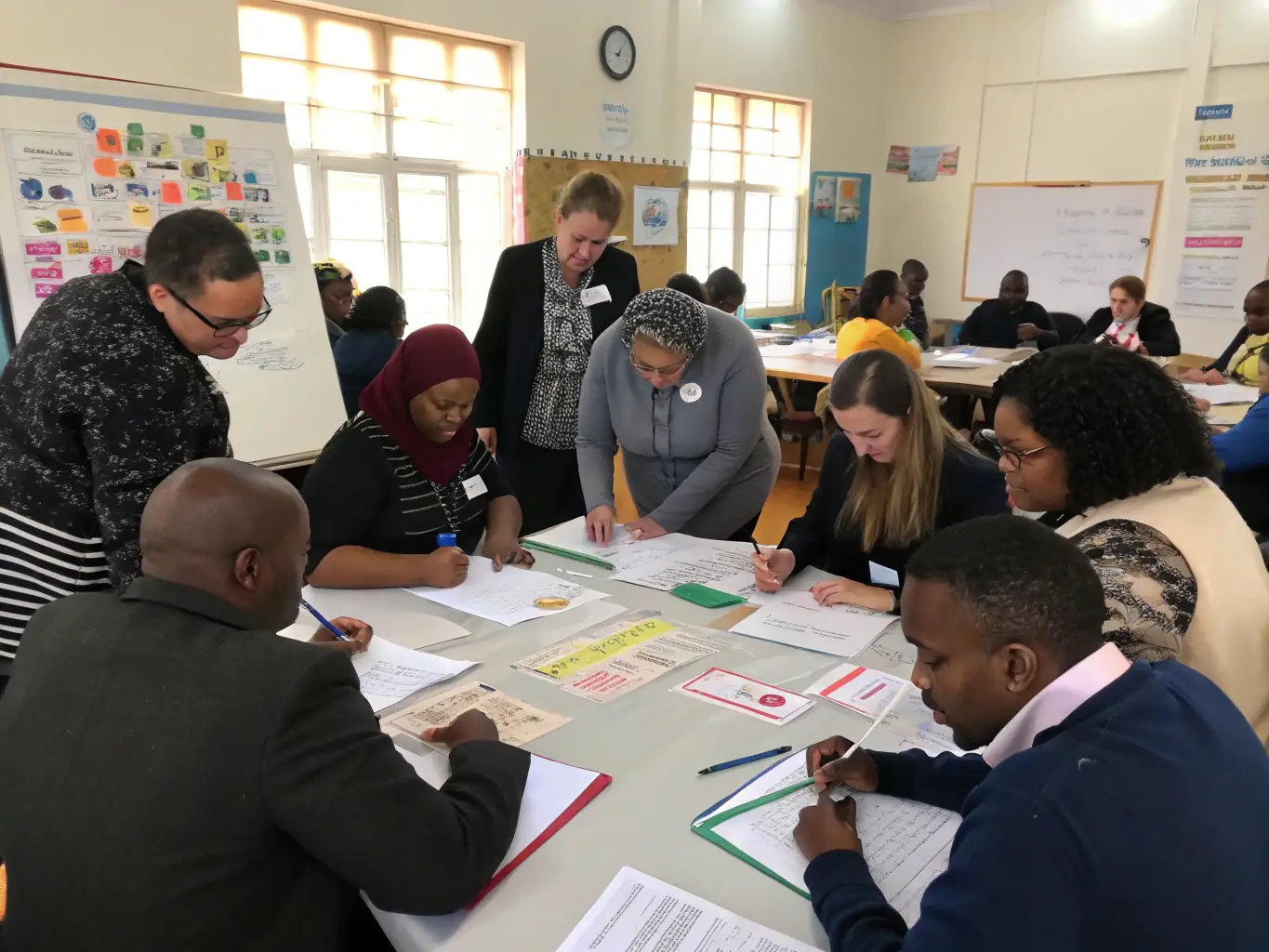 A group of professionals participating in a workshop with facilitator guiding a risk assessment exercise, depicting Business Resilience Workshops.